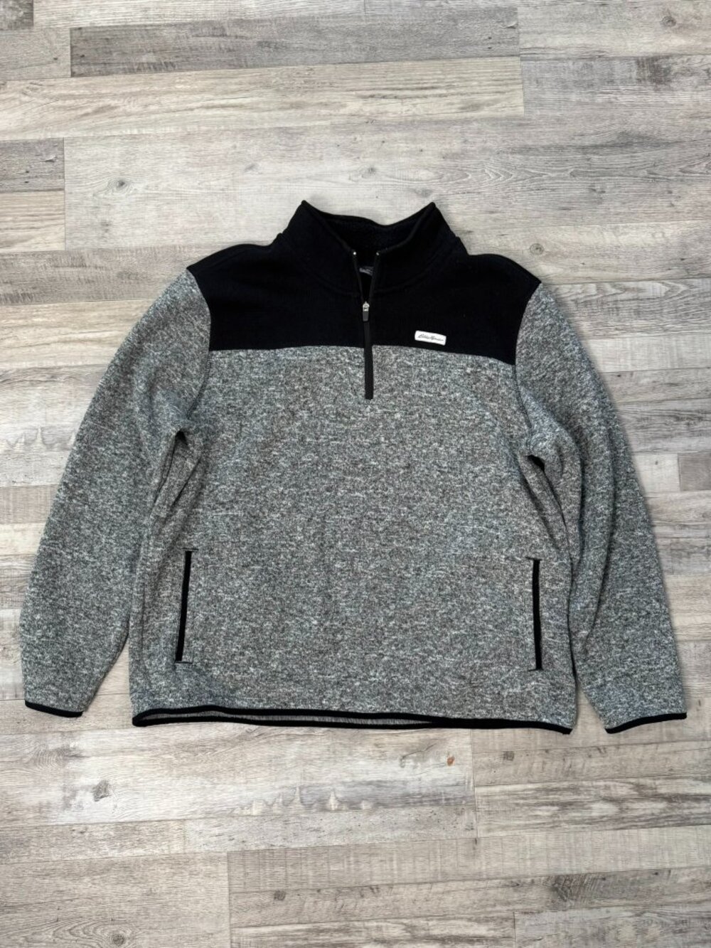 Eddie Bauer Men's Grey Black 1/4 Zip Pullover Fleece Jacket Size XXL